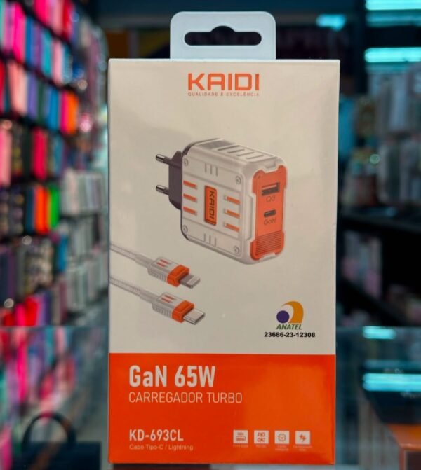 Carregador Turbo KAID GaN 65W KD-693CL – Potência e Eficiência no Seu Dia a Dia!