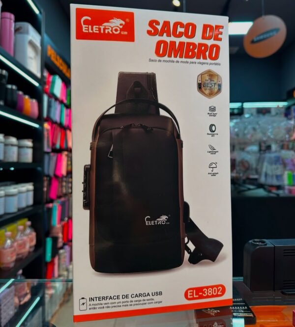 Mochila Tiracolo Masculina Antifurto com Porta USB – Eletro Mex EL-3802